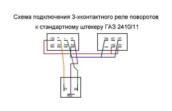 Схема подключения реле поворотов на газ 53