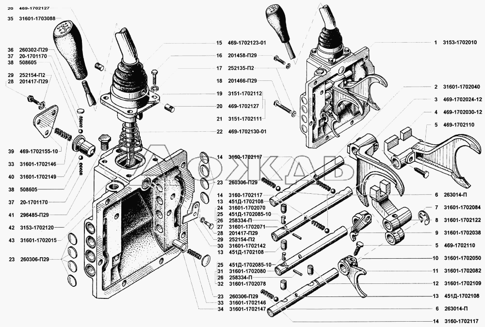 Схема кпп уаз 469 4 ступенчатая